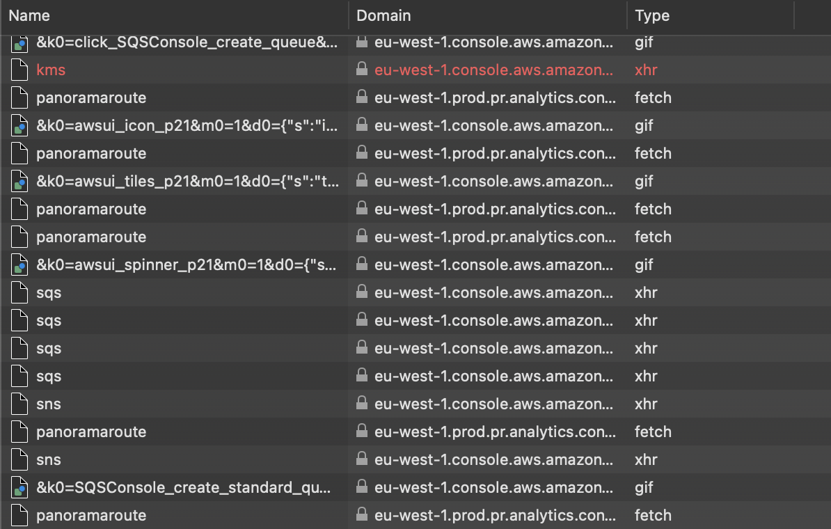 A sample of network requests